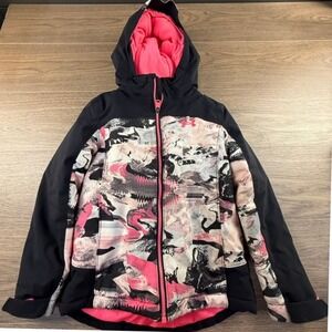 Under Armour Girls Winter Jacket Printed Black/White/Hot Pink Size YSM Outdoors